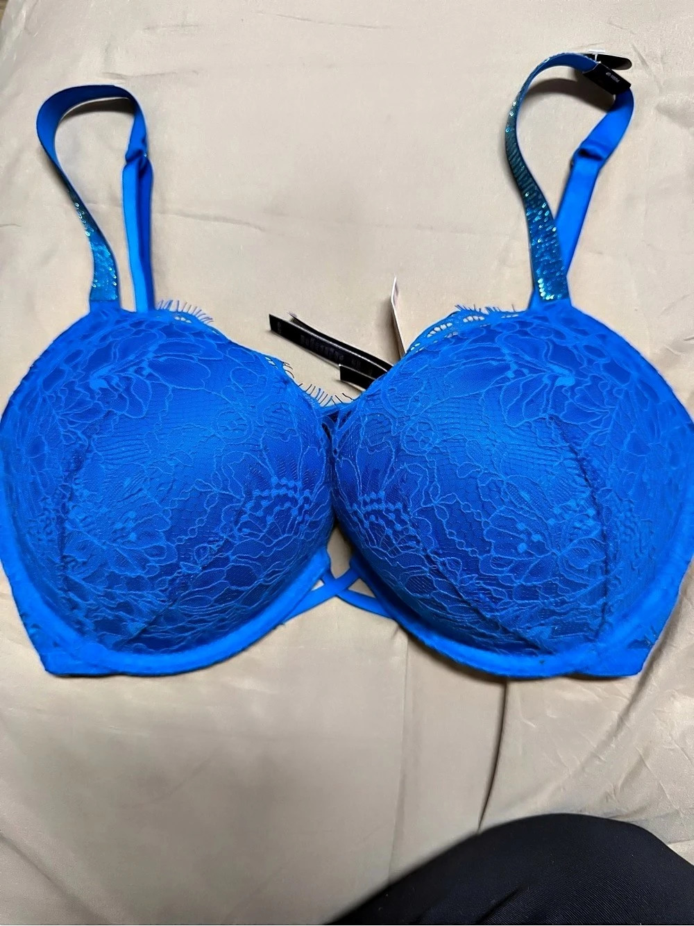 Victoria's Secret Bombshell Logo Shine Strap Add-2-Cups Push-Up Bra Lace Bra in